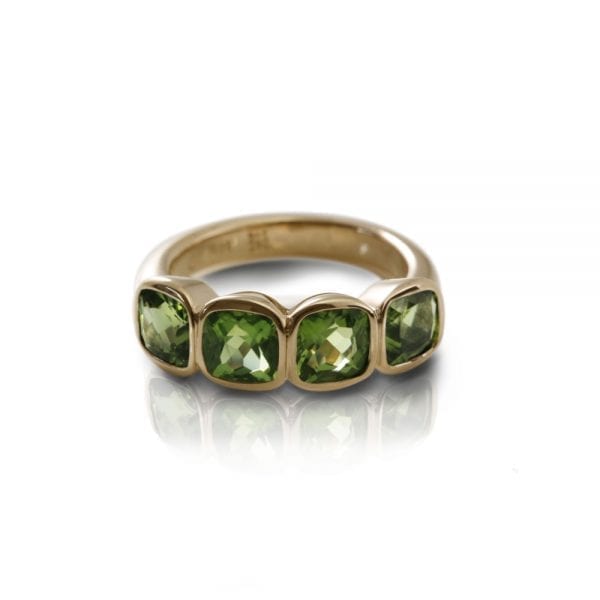 Four Stone Peridot Gold Ring by Scarab Jewellery Studio