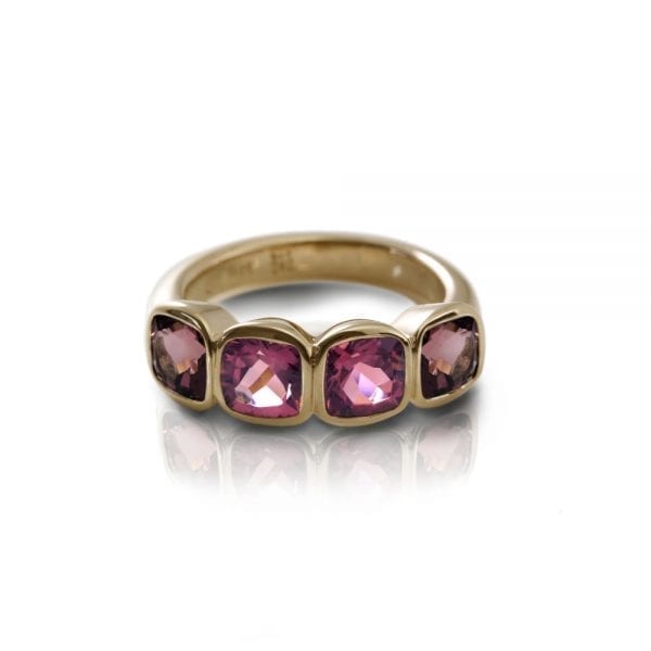 Four Stone Pink Tourmaline Gold Ring by Scarab Jewellery Studio