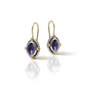 Oval Iolite Cabochon Drop Earrings by Scarab Jewellery Studio