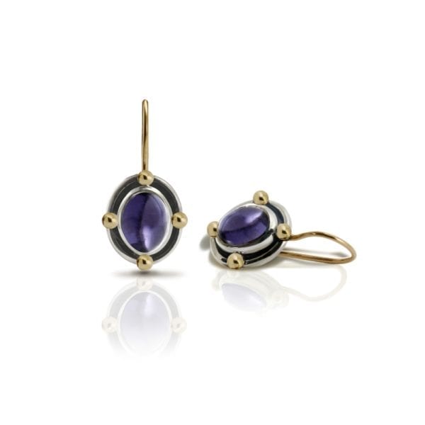 Oval Iolite Cabochon Drop Earrings by Scarab Jewellery Studio