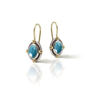 Oval Blue Topaz Cabochon Drop Earrings by Scarab Jewellery Studio