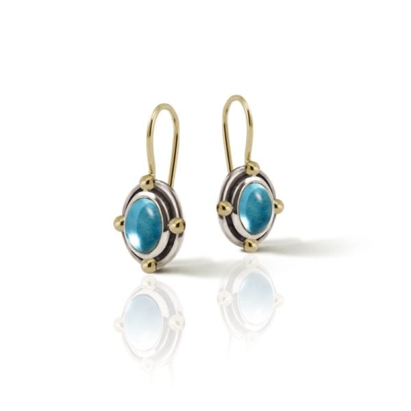 Oval Blue Topaz Cabochon Drop Earrings by Scarab Jewellery Studio
