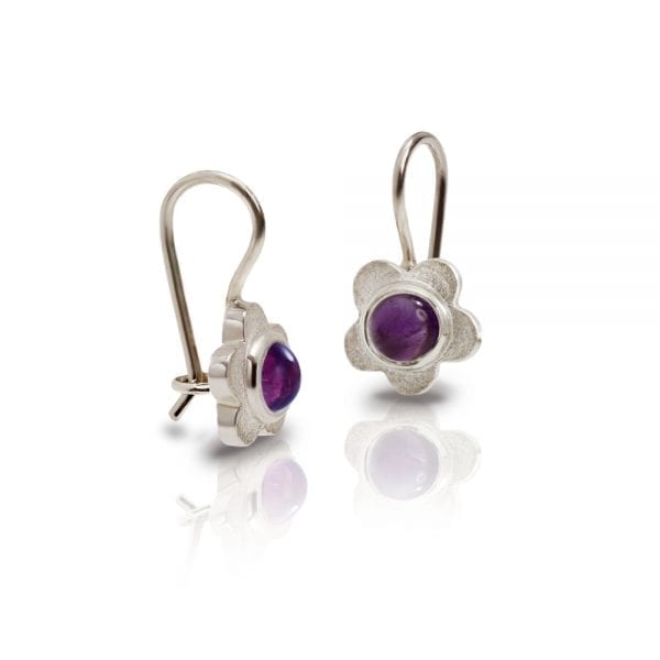 Silver Shasta Daisy Amethyst Earrings by Scarab Jewellery Studio - February Birthstone Jewelry