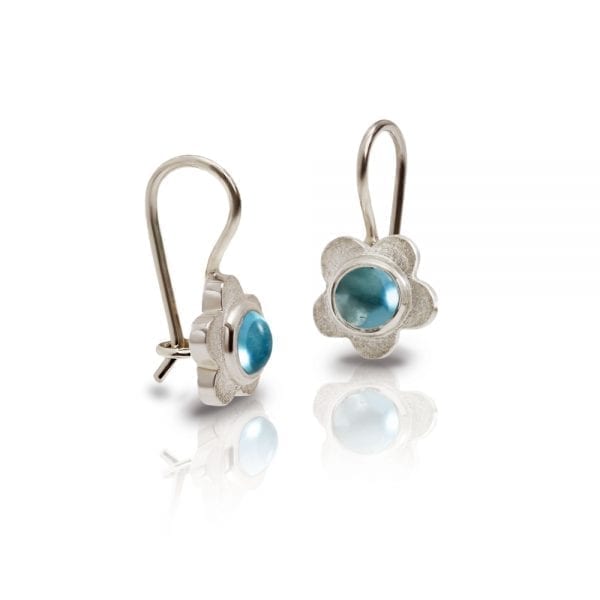 Silver Shasta Daisy Blue Topaz Earrings by Scarab Jewellery Studio