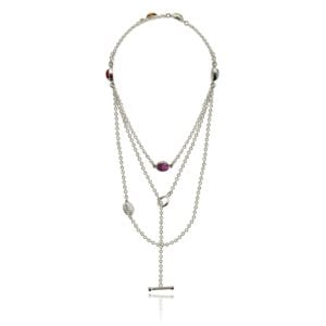 Silver Lariat Necklace MultiColored Gemstones by Scarab Jewellery Studio