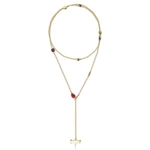 Gold Lariat Necklace MultiColored Gemstones by Scarab Jewellery Studio
