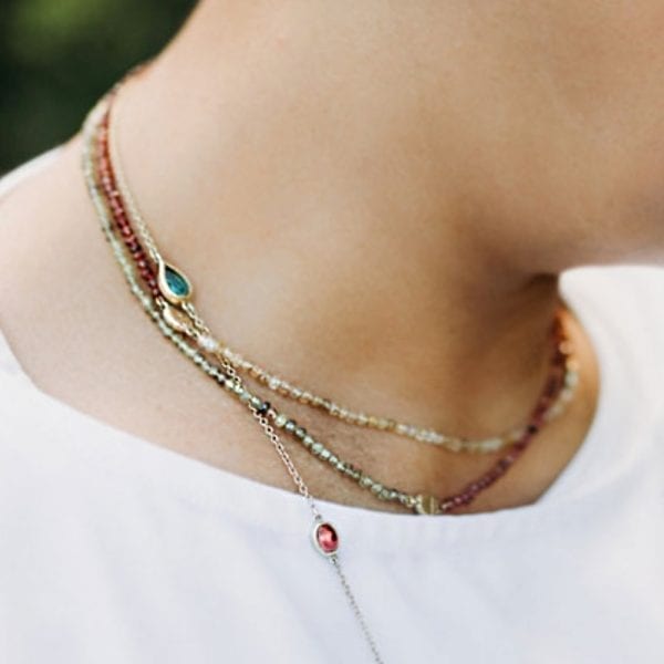 Gold Lariat Necklace MultiColored Gemstones by Scarab Jewellery Studio