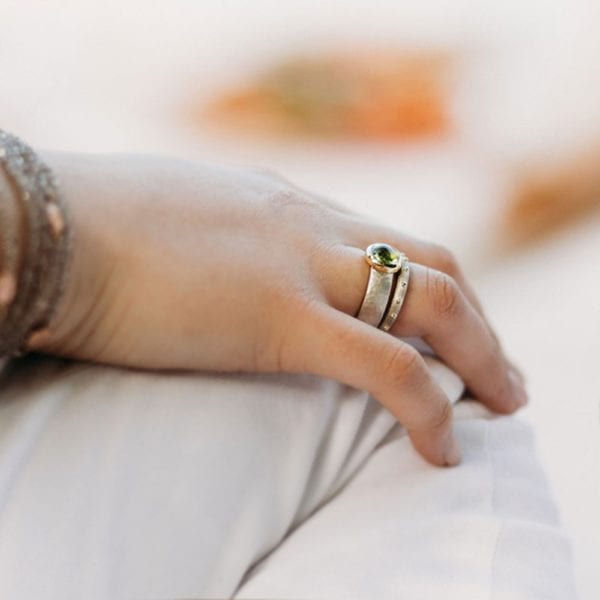 Modern Chunky Silver Peridot Ring by Scarab Jewellery Studio