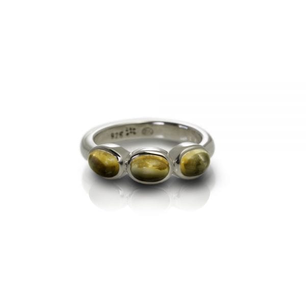 Silver Ring Three Citrine Oval Cabochons by Scarab Jewellery Studio