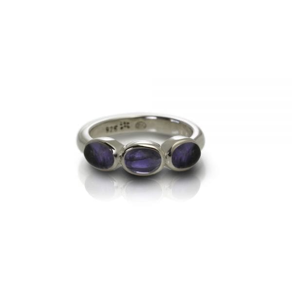 Silver Ring Three Iolite Oval Cabochons by Scarab Jewellery Studio
