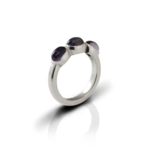 Silver Ring Three Iolite Oval Cabochons by Scarab Jewellery Studio