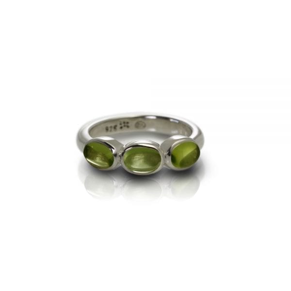 Silver Ring Three Peridot Oval Cabochons by Scarab Jewellery Studio