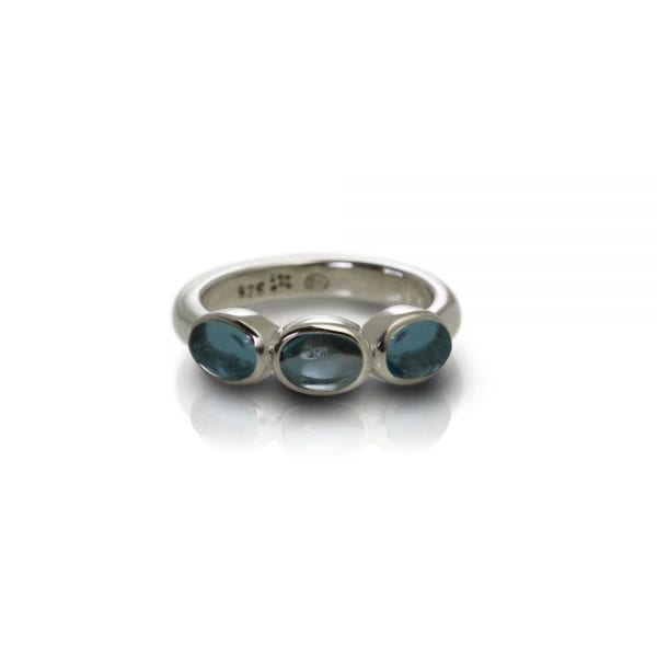 Silver Ring Three Blue Topaz Oval Cabochons by Scarab Jewellery Studio