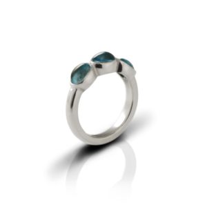 Silver Ring Three Blue Topaz Oval Cabochons by Scarab Jewellery Studio