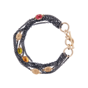 Six Strand Blackened Silver Gemstone Bracelet by Scarab Jewellery Studio