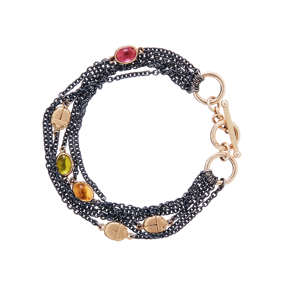 Six Strand Blackened Silver Gemstone Bracelet by Scarab Jewellery Studio