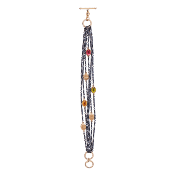 Six Strand Blackened Silver Gemstone Bracelet by Scarab Jewellery Studio