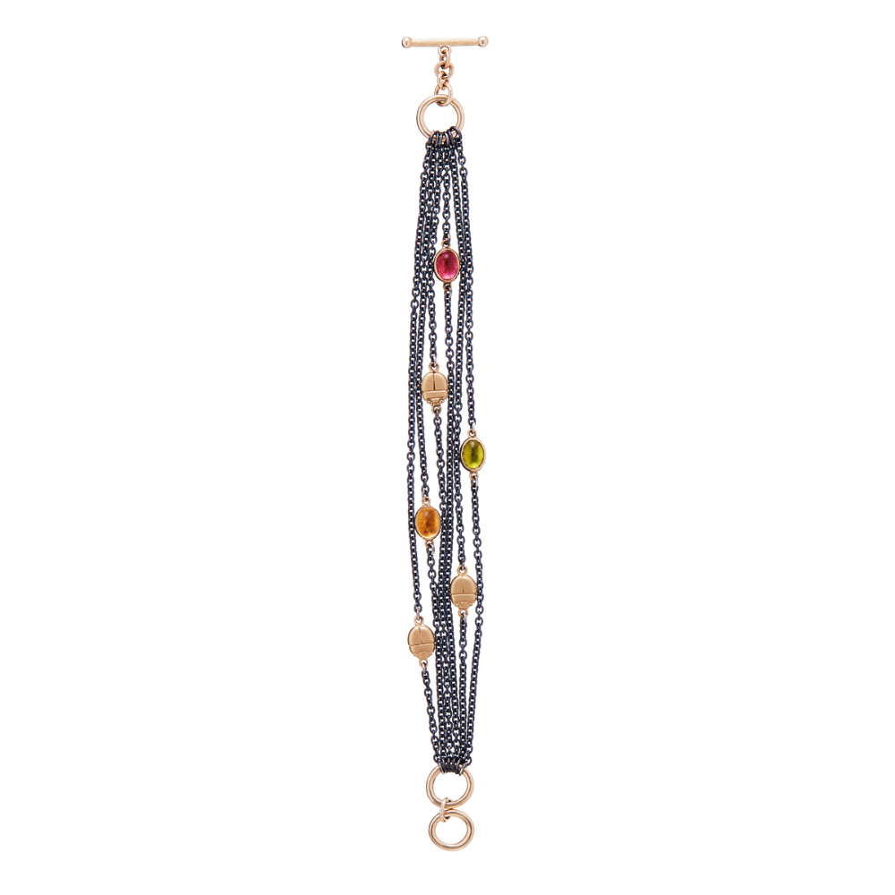 Six Strand Blackened Silver Gemstone Bracelet by Scarab Jewellery Studio