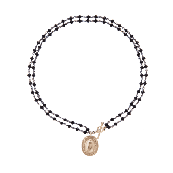Onyx Yellow Gold Rune Scarab Pendant by Scarab Jewellery Studio