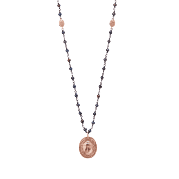 Black Pearl Red Gold Rune Scarab Pendant by Scarab Jewellery Studio