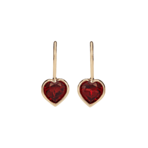 Yellow Gold Garnet Heart Earrings by Scarab Jewellery Studio