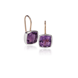Silver Gold Amethyst Boxy Earrings by Scarab Jewellery Studio