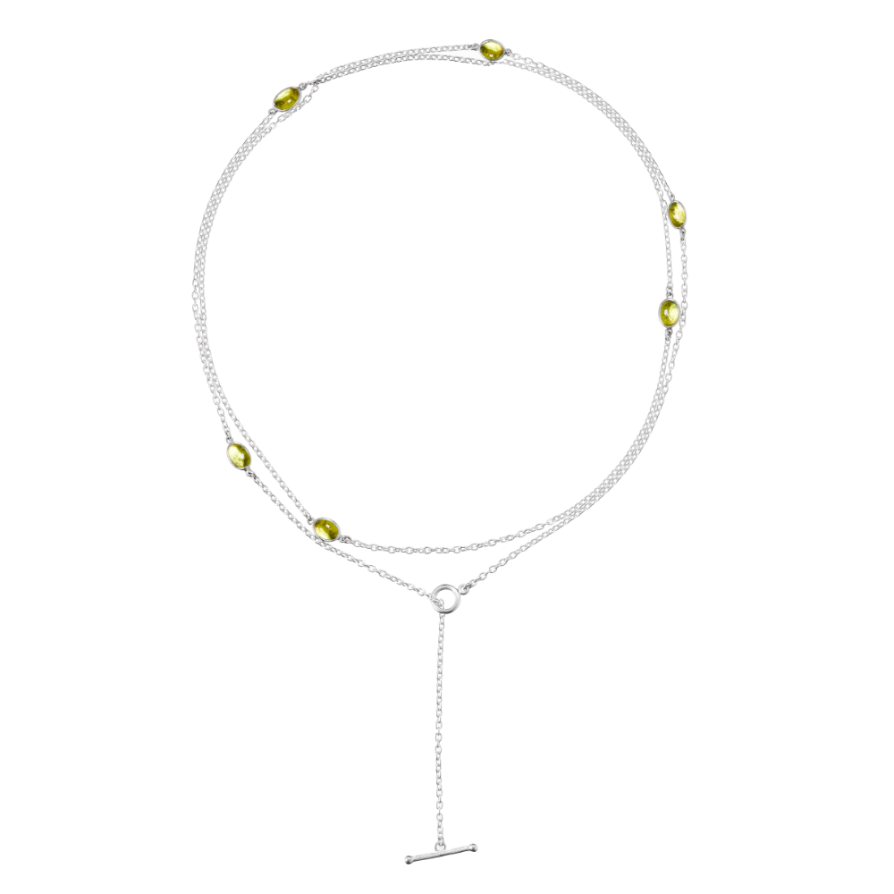 Silver Lariat Necklace Peridot Cabochons by Scarab Jewellery Studio