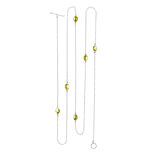 Silver Lariat Necklace Peridot Cabochons by Scarab Jewellery Studio