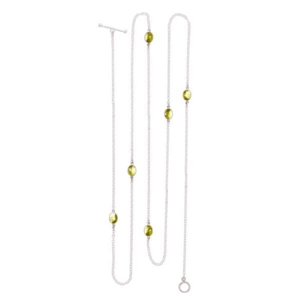 Silver Lariat Necklace Peridot Cabochons by Scarab Jewellery Studio