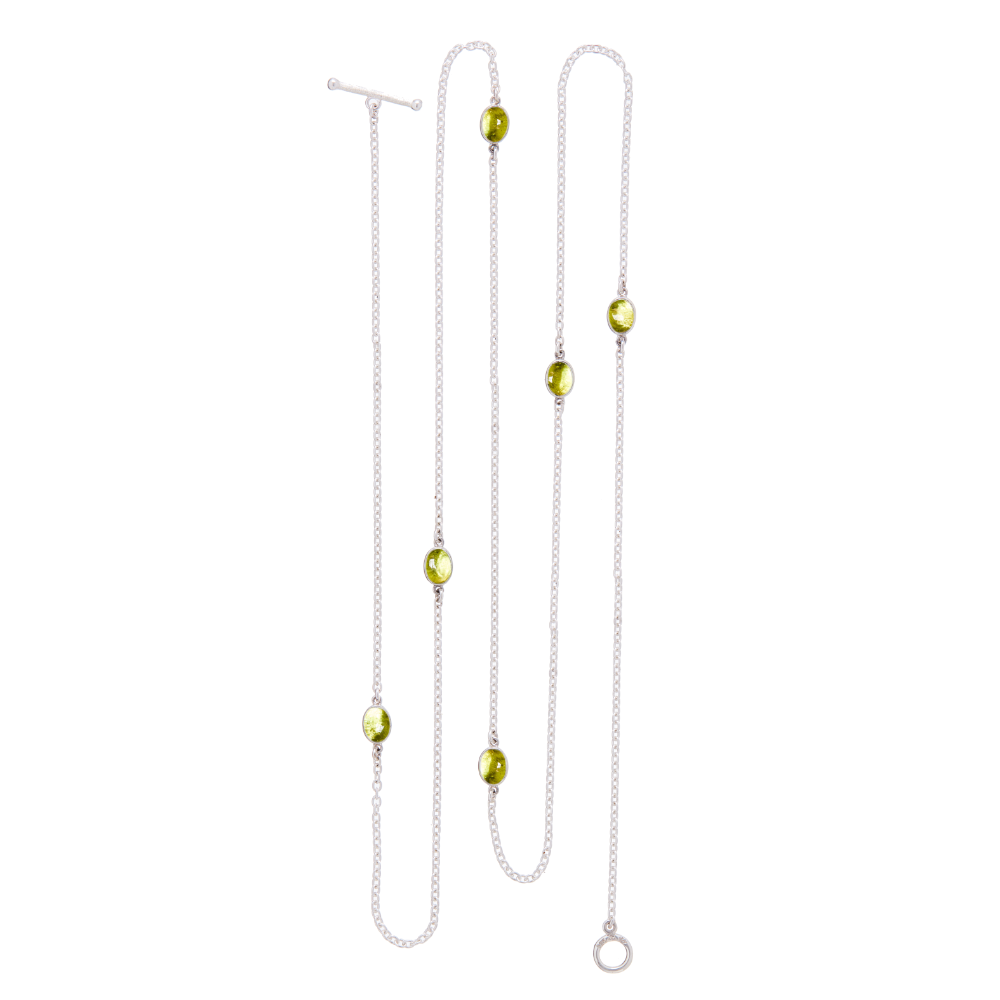 Silver Lariat Necklace Peridot Cabochons by Scarab Jewellery Studio