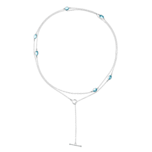 Silver Lariat Necklace Blue Topaz Cabochons by Scarab Jewellery Studio