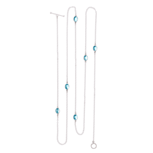 Silver Lariat Necklace Blue Topaz Cabochons by Scarab Jewellery Studio