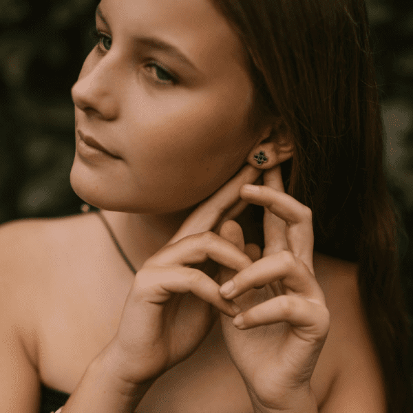 Silver Swiss Cross Black Diamond Earrings - Image 4