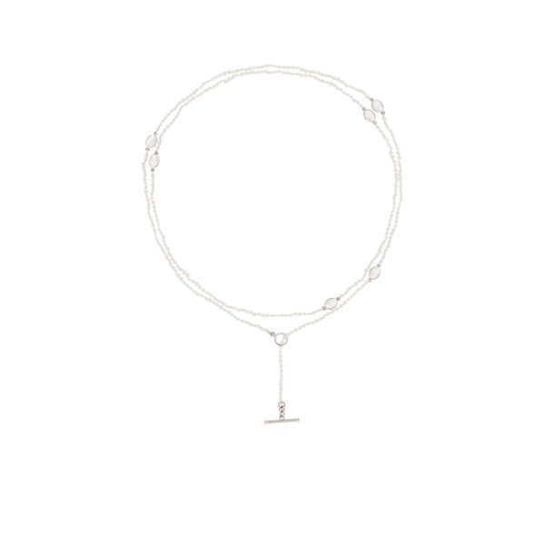 Seed pearl wrap necklace with silver Moonstone Scarab trinkets