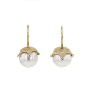 Yellow Gold Crown Pearl Earrings